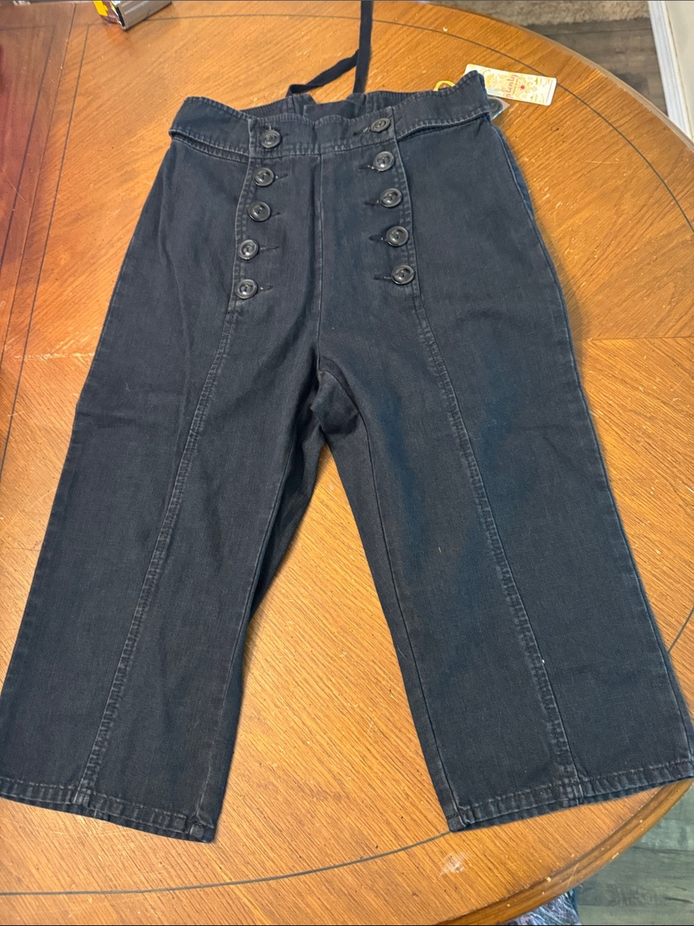 Anthropologie Sailor High Rise Lace Up Crop Wide Leg Dark Jeans Sz 28 17” inseam